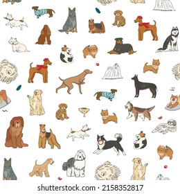 Dogs funny pets vector seamless pattern