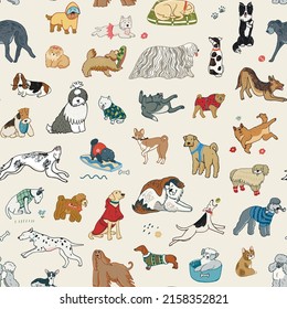 Dogs funny pets vector seamless pattern