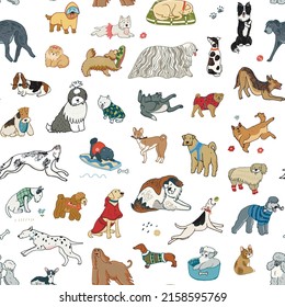 Dogs funny pets vector seamless pattern