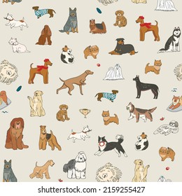 Dogs funny pets vector seamless pattern