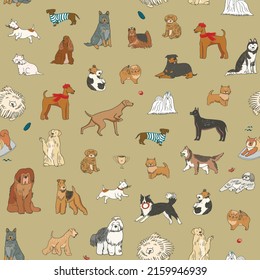 Dogs funny pets vector seamless pattern