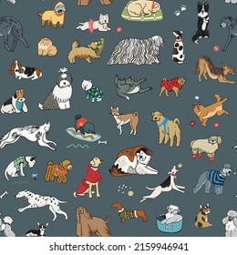 Dogs funny pets vector seamless pattern