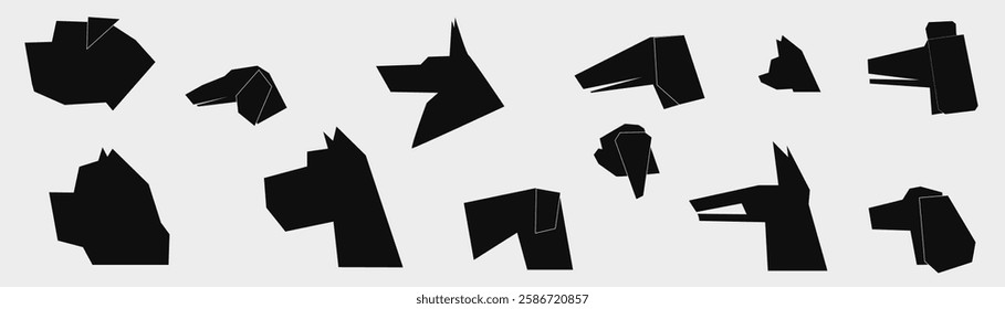 Dogs Geometric silhouettes  isolated background. A set of abstract images of dogs of different breeds. Elements of graphic design.