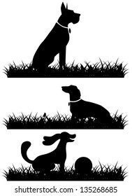 Dogs in grass silhouettes collection. EPS 8 vector, grouped for easy editing. No open shapes or paths.