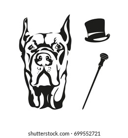 Dog's head. Black and white vector image.