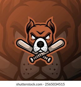 A dog's head holding a baseball bat