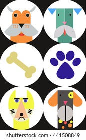 Dogs head icon set,vector flat illustrations. Popular dogs breeds card. Cartoon style animals head.