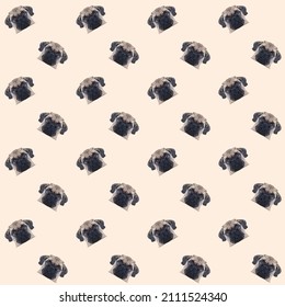 Patrón sin fisuras en la cabeza de perro con bajo estilo de policía. Vector de fondo repetitivo para tela de verano, decoración, fondo, textil, papel pintado y diseño de moda.