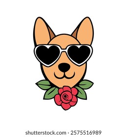 dogs head sunglasses flowers and leaf's