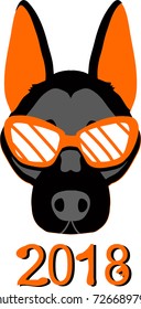 The dog's head is wearing glasses. Vector illustration.

