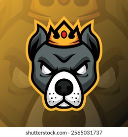 A dog's head wearing a king's crown with an angry expression