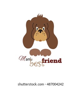 The dog's head with the words "Man's best friend", vector. Easy to use for postcards, prints T-shirts, children's illustration.