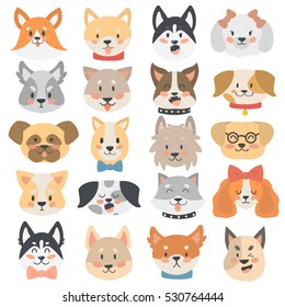 Dogs heads emoticons vector set.