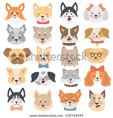 Dogs heads emoticons vector set.