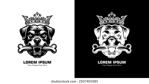 a dog's head-shaped design that bites bones and wears a crown