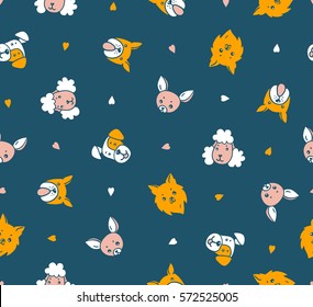 Dogs heads.Vector seamless pattern with dogs.  Funny design for kids