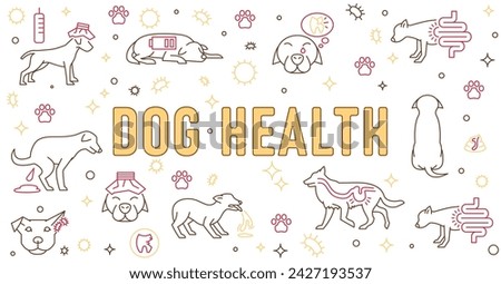 Dogs health landscape banner, print, poster. Dog friendly clinic for canine patients. Extensive experience in veterinary medicine. Vector illustration in line style isolated on a white background