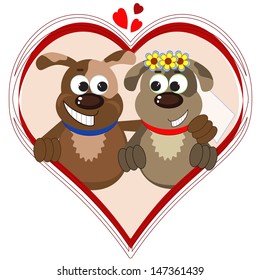 Dogs in the heart, wedding card .