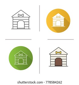 Dog's house icon. Flat design, linear and color styles. Kennel. Isolated vector illustrations