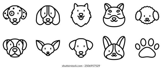 Dogs Icon Set Playful Line Style Collection for Canine Lovers