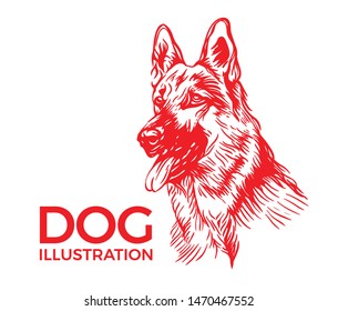 Dogs illustration of inking dog in trendy flat style. Isolated on white.