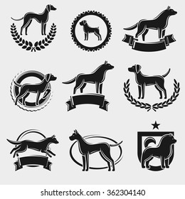 Dogs label and icons set. Vector 