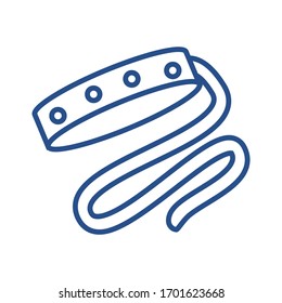 Dog's lead. Thin line vector icon of a dog collar. Editable Stroke. Strap and long wavy leash with decoration on neck. Pixel perfect linear icons, contour symbols. Isolated outline illustrations.
