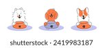 Dogs licks mouth and dreams of food. Pet Shop logos. Design store goods and food for animals. Vector Illustration 