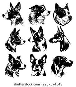 Dogs logo set. Illustrations dog heads.
