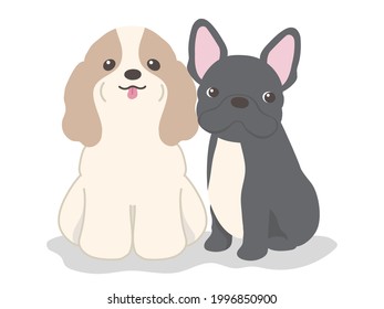 Dogs looking at the camera. Spaniel dog and French bulldog.