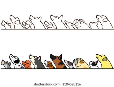 dogs looking up profile border set