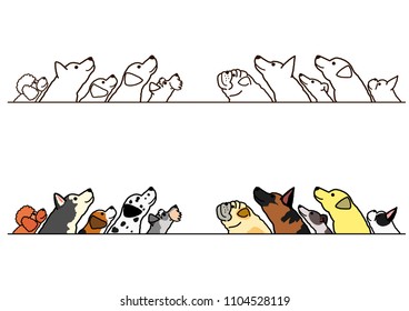 dogs looking up profile border set