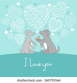 Dogs in love cute doodle vector illustration. Love, romantic, Valentines Day