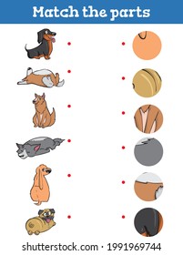 Perros Coinciden con la parte Juego educativo para niños. Ilustración vectorial de dibujos animados.