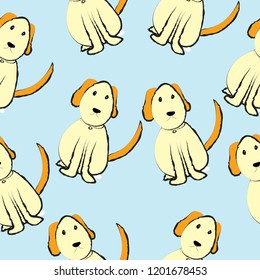 Dogs on blue background, seamless pattern image
