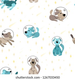 Dogs on the moon cosmic seamless pattern vector for kids