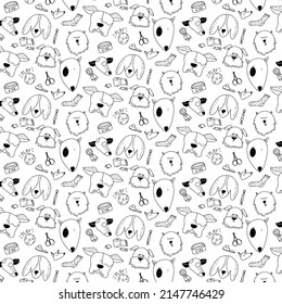 Dogs outline pattern on white background. Pattern for print design.