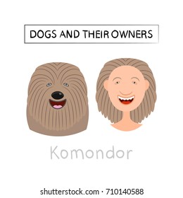  Dogs And Owners Look Alike. Vector Illustration.
Komondor