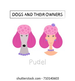  Dogs And Owners Look Alike. Vector Illustration. 
Pudel
