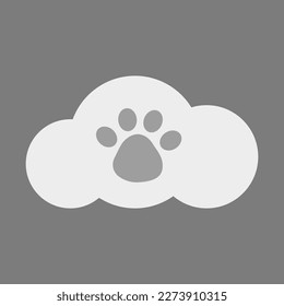 A dog's paw in a cloud vector. Online veterinary clinic site icon. Animal data storage.