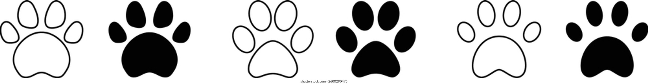 Dog's paw or footprint set on transparent background.
