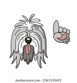 The dog's paw points up. Isolate clipart on a white background. Vector illustration.