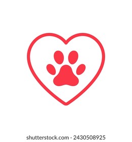 Dog's paw print in the heart, Vector isolated illustration.