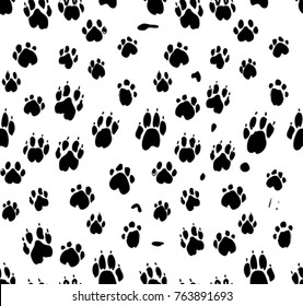 Dog's paws seamless pattern. Animal vector monochrome background.