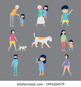 conjunto de iconos de perros y personas