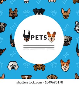 dogs pets mascots breed characters heads pattern vector illustration design
