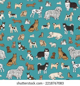 Dogs pets vector seamless pattern.