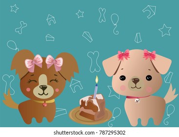 dogs with a piece of birthday cake