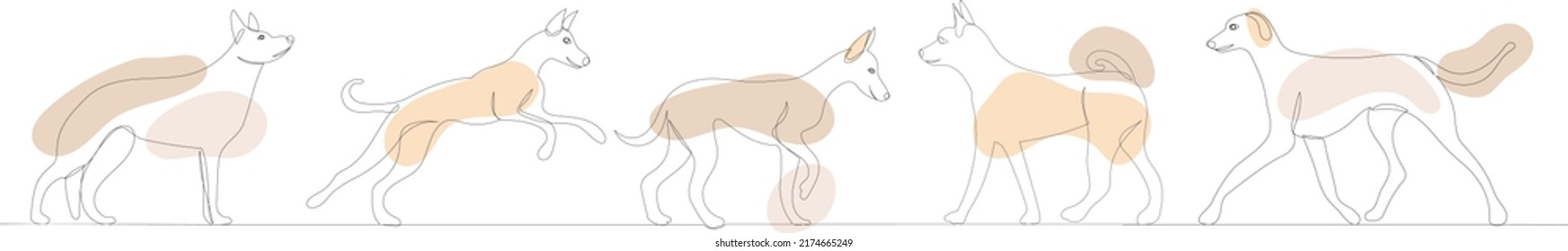 dogs playing one continuous line drawing, vector