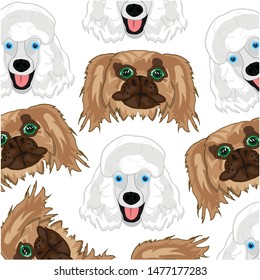 Dogs Poodle And Pekingese Pattern On White Background